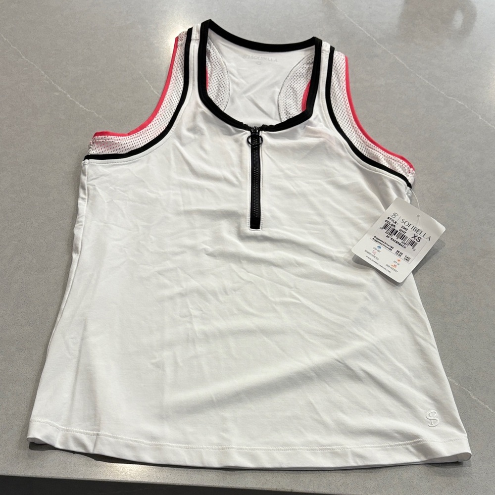 SopiBella White and Black Women's Tank Top with zipper detail in xsmall